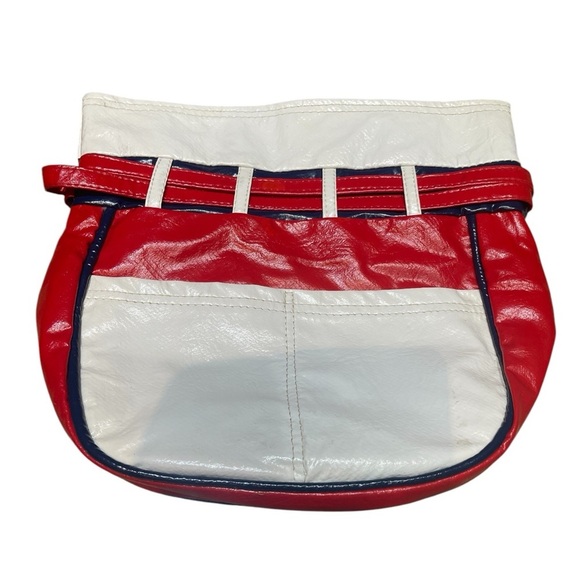 🔥SALE🔥Vintage Red, White & Blue 🇺🇸 Leather 1970s Drawstring Bucket Bag - Picture 7 of 9